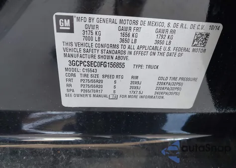 2015 Chevrolet Silverado 1500 1Lz from USA, damaged, VIN 3GCPCSEC0FG156855